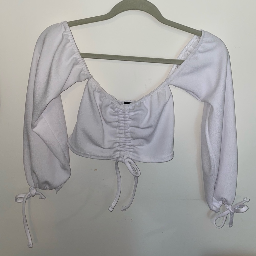 Prettylittlething White Long Sleeve Crop Top